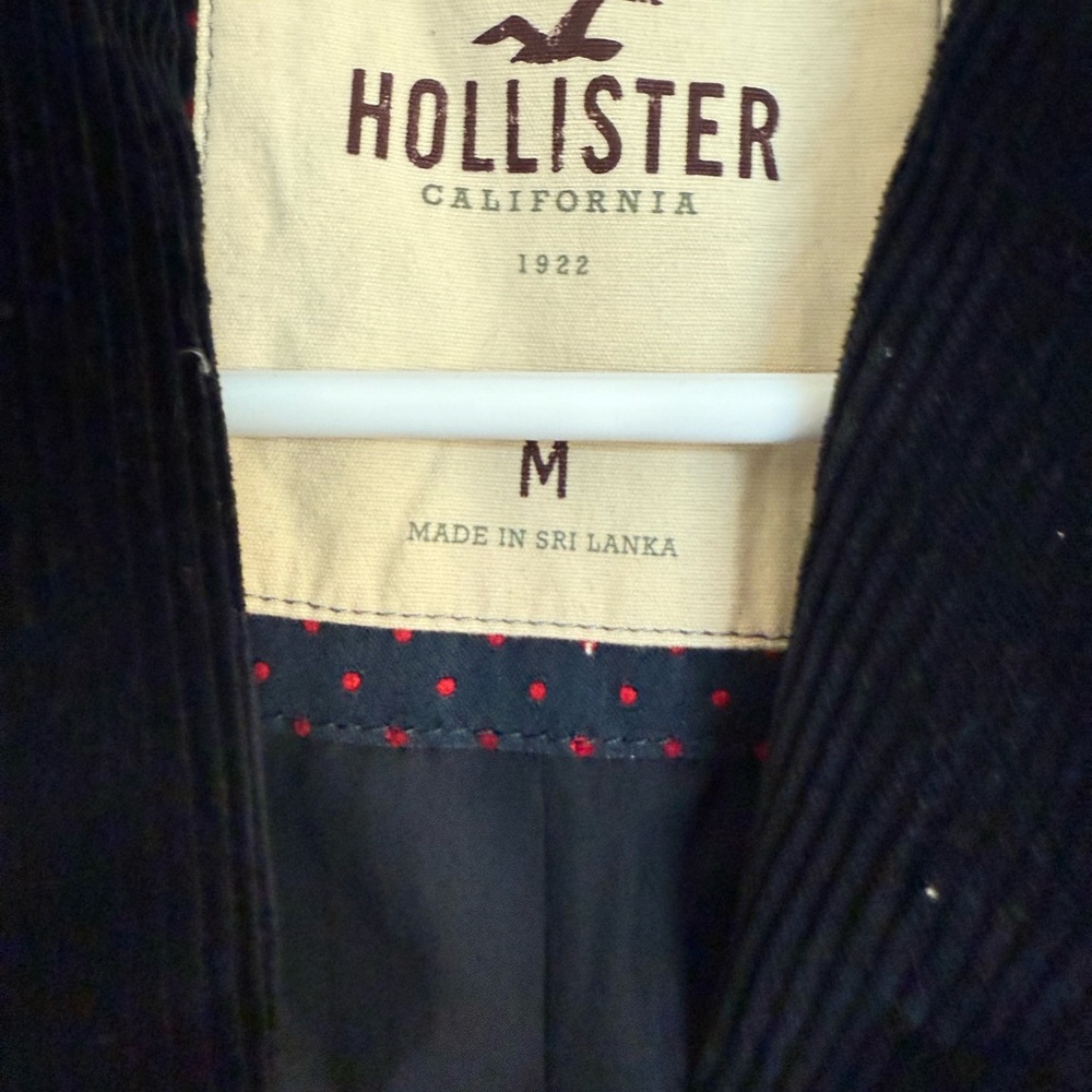 Hollister Black Corduroy Jacket with Red Polka Dot Lining
